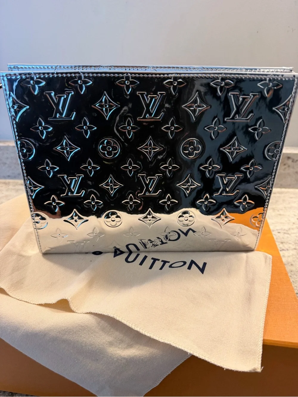 Louis Vuitton Metallic Silver Monogram Cosmetic Pouch